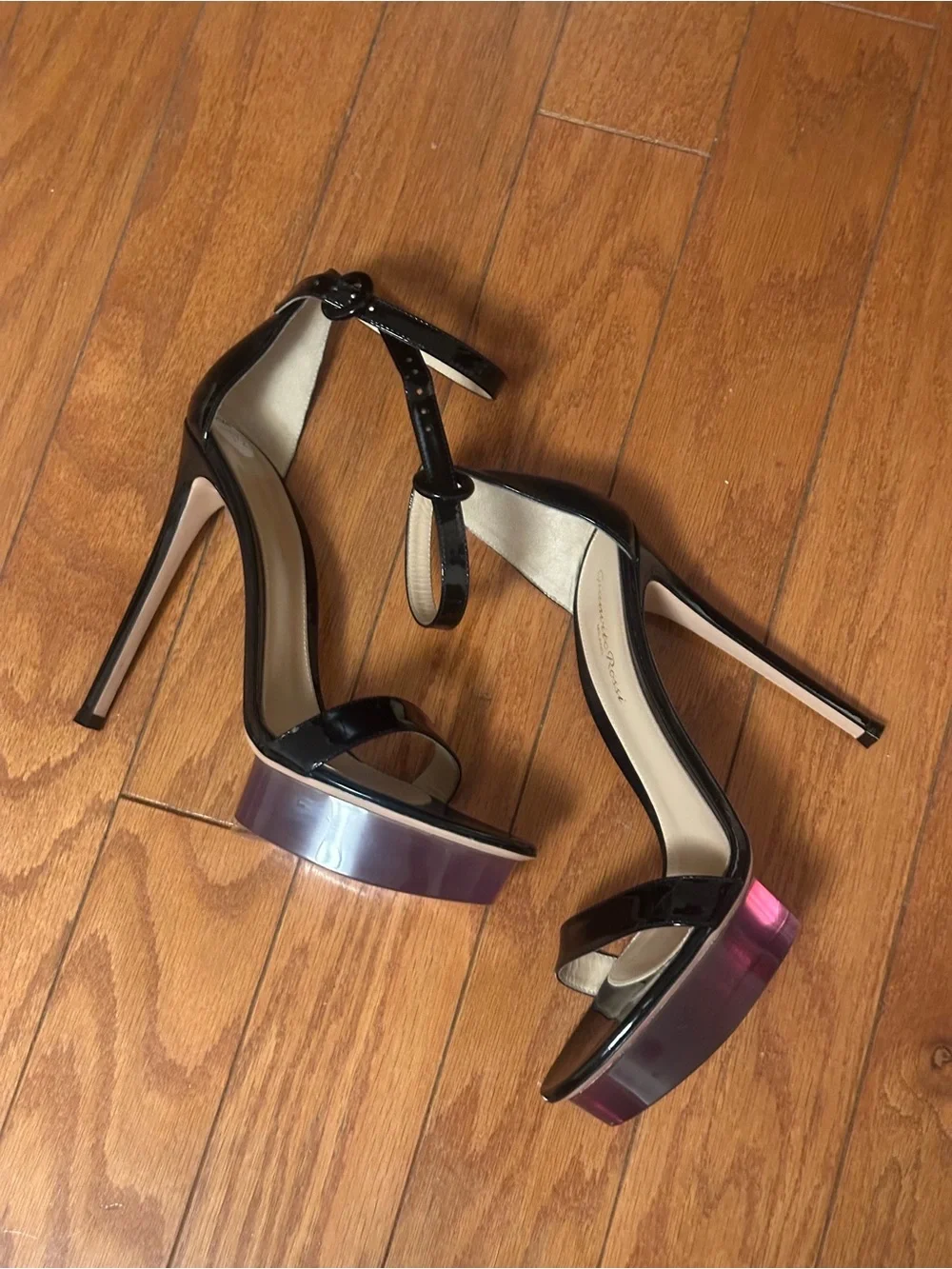 Gianvito Rossi Black Patent Leather Platform Stiletto Sandals | Size 7.5 | NEW